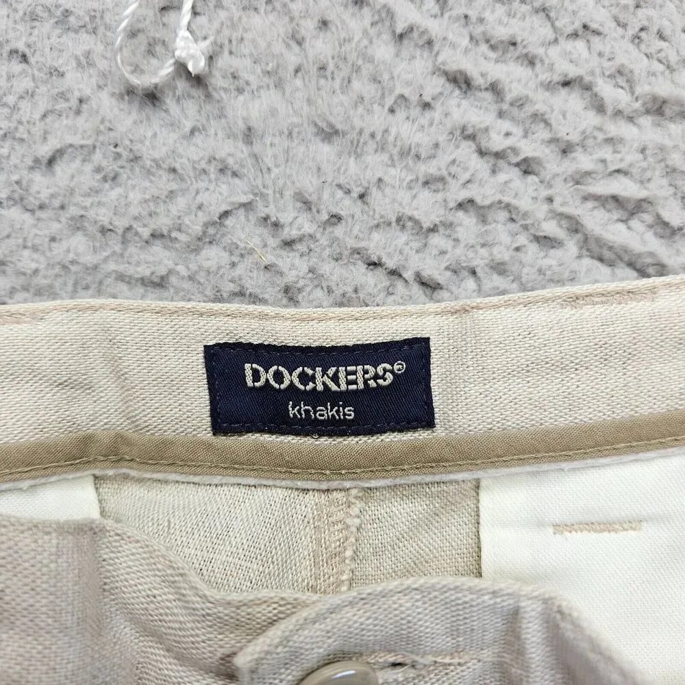 Dockers‎ Khakis Pants Mens 36x32 Beige Stonewashed Linen Relaxed Fit Flat Front